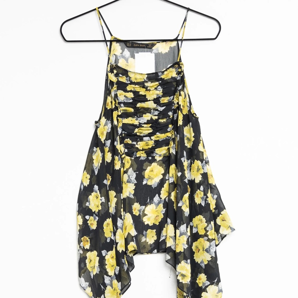 Zara Black and Yellow Floral Blouse